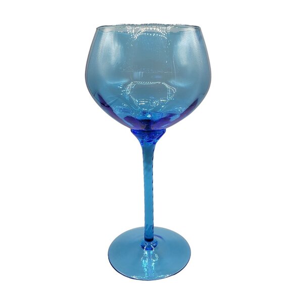 Empoli Optic Blue Glass Goblet Twisted Stem Oversized Tall Italian MCM 1960s - Picture 2 of 6